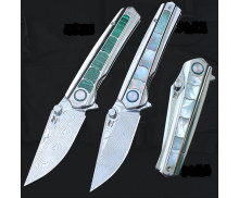 Nighthawk RW34+PMC27 Damascus steel Matte Abalone Titanium Knife UD408888